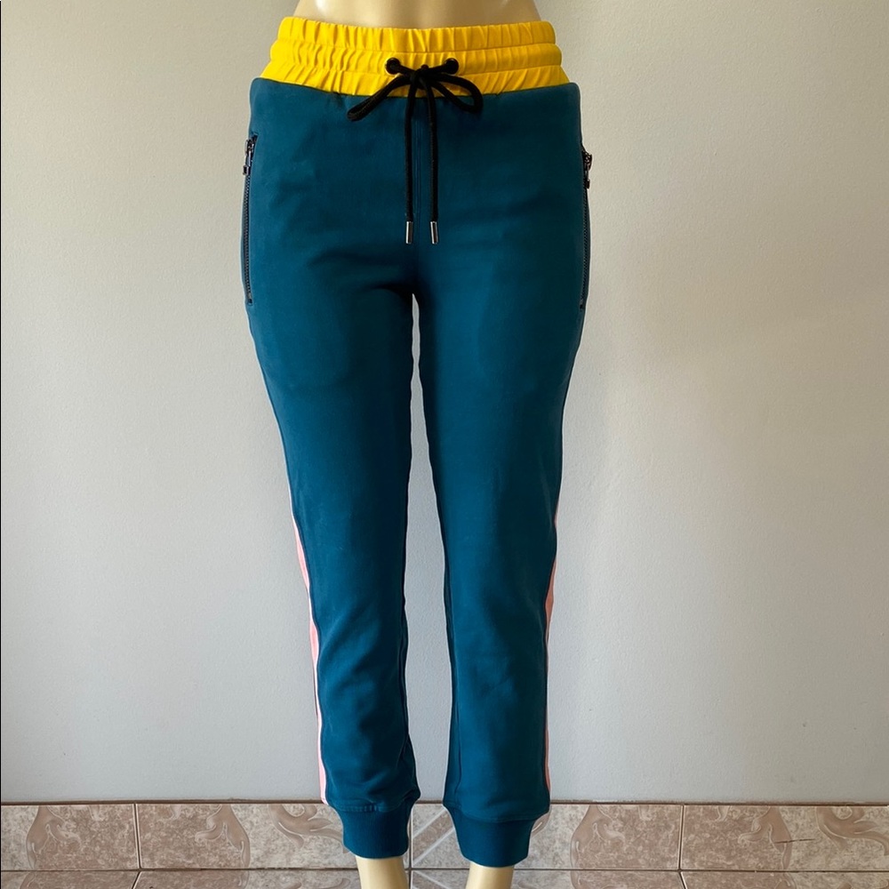 DIM MAK Collection Teal Joggers with Yellow Waistband Size S/M